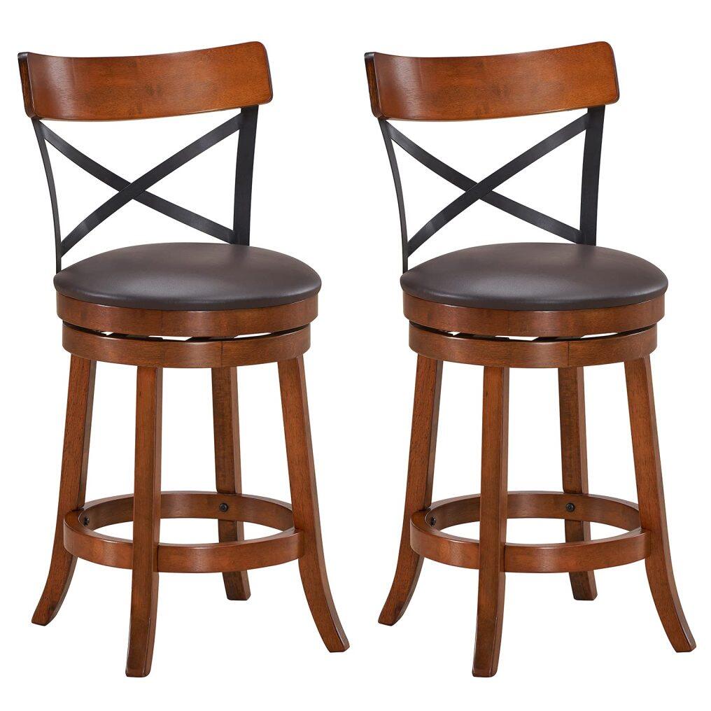 KOMFOTT 360-Degree Swivel Solid Wood  Bar Stool Set of 2/4 with Soft Cushion & Backrest