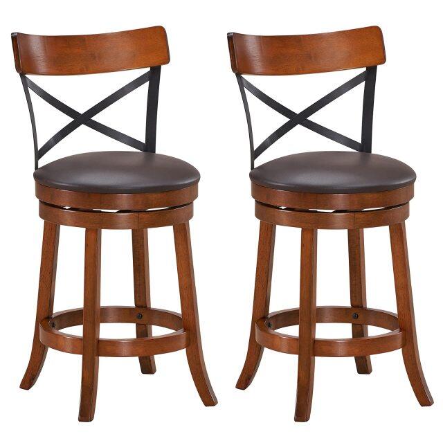 KOMFOTT 360-Degree Swivel Solid Wood Bar Stool Set of 2/4 with Soft Cushion & Backrest