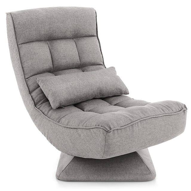 KOMFOTT Adjustable Swivel Floor Chair, 5 Position Video Game Chair with Massage Lumbar Pillow, Swivel Base, Steel Frame
