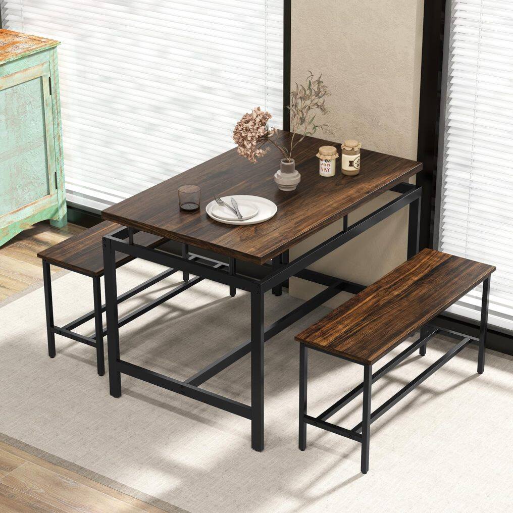 KOMFOTT Dining Table Set for 4 with 2 Benches, Metal Frame
