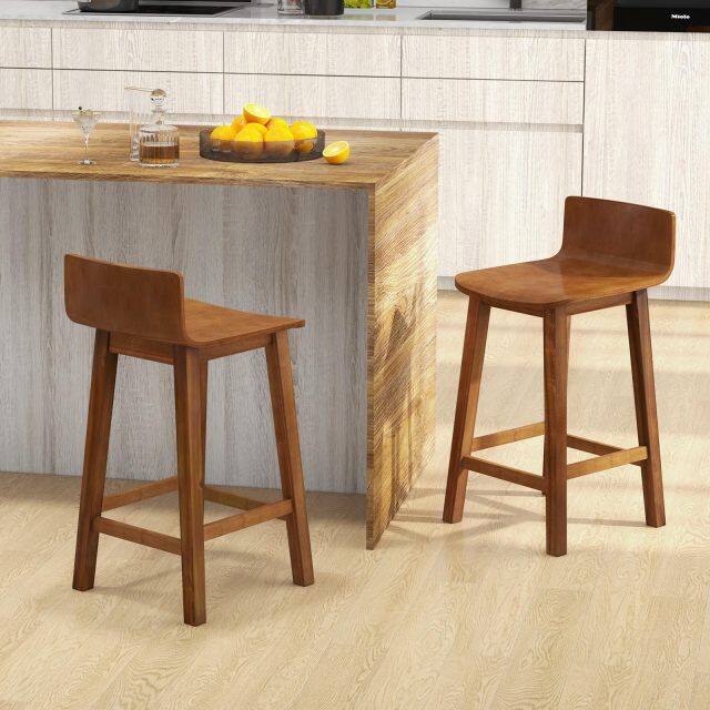 KOMFOTT Solid Wood Bar Stools Set of 2/4, Counter Height Chairs with Low Back and Footrest