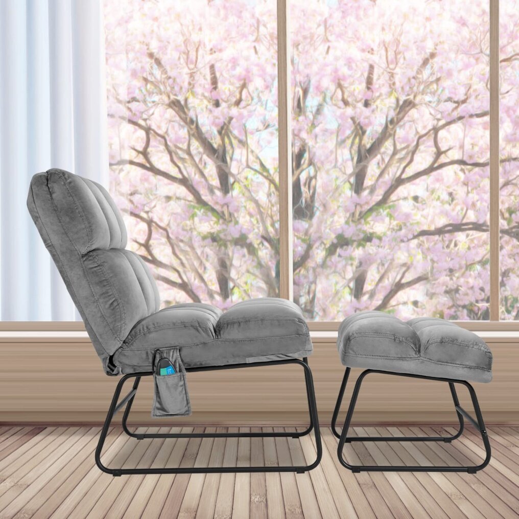 KOMFOTT Massage Chair with Ottoman, 5 Vibration Modes & 4 Massage Motors, Velvet Fabric-Nice to Touch, Remote Control and Side Pocket