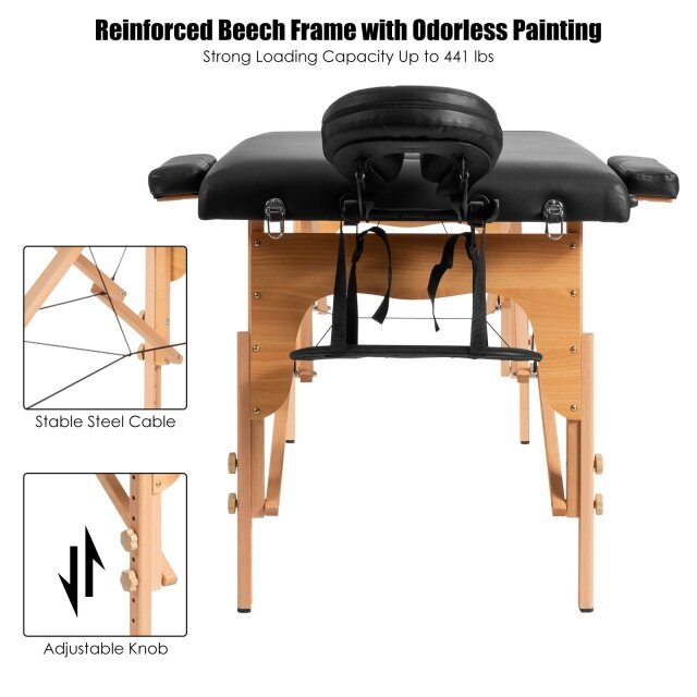 KOMFOTT Portable Massage Bed Height Adjustable with Carry Case & Face Cradle