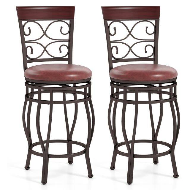 KOMFOTT Swivel Bar Stools Set of 2/4, Counter Height Bar Stools with Back, Upholstered PU Leather Seat, Footrest