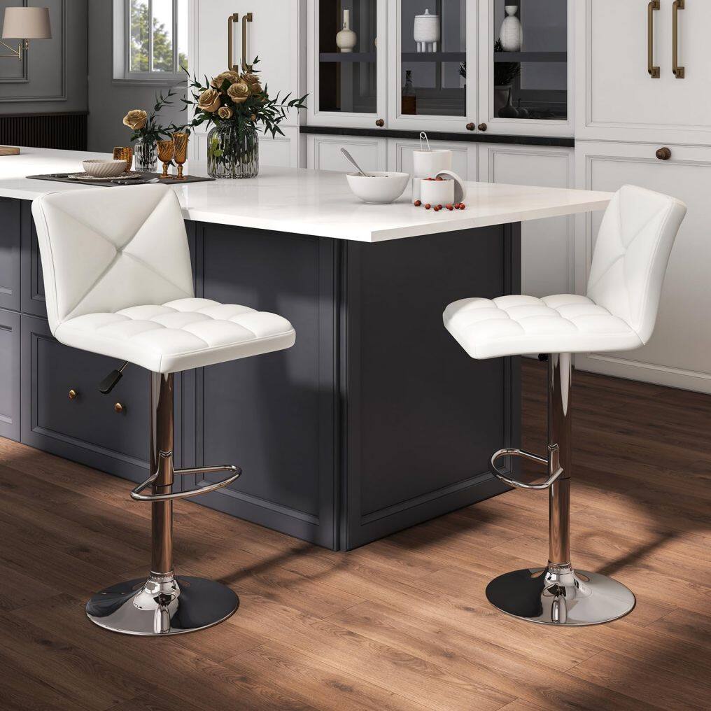 KOMFOTT Bar Stools Set of 2/4, Modern PU Leather Swivel Counter Height Bar Stools with Back, Heavy-Duty Metal Base & Footrest