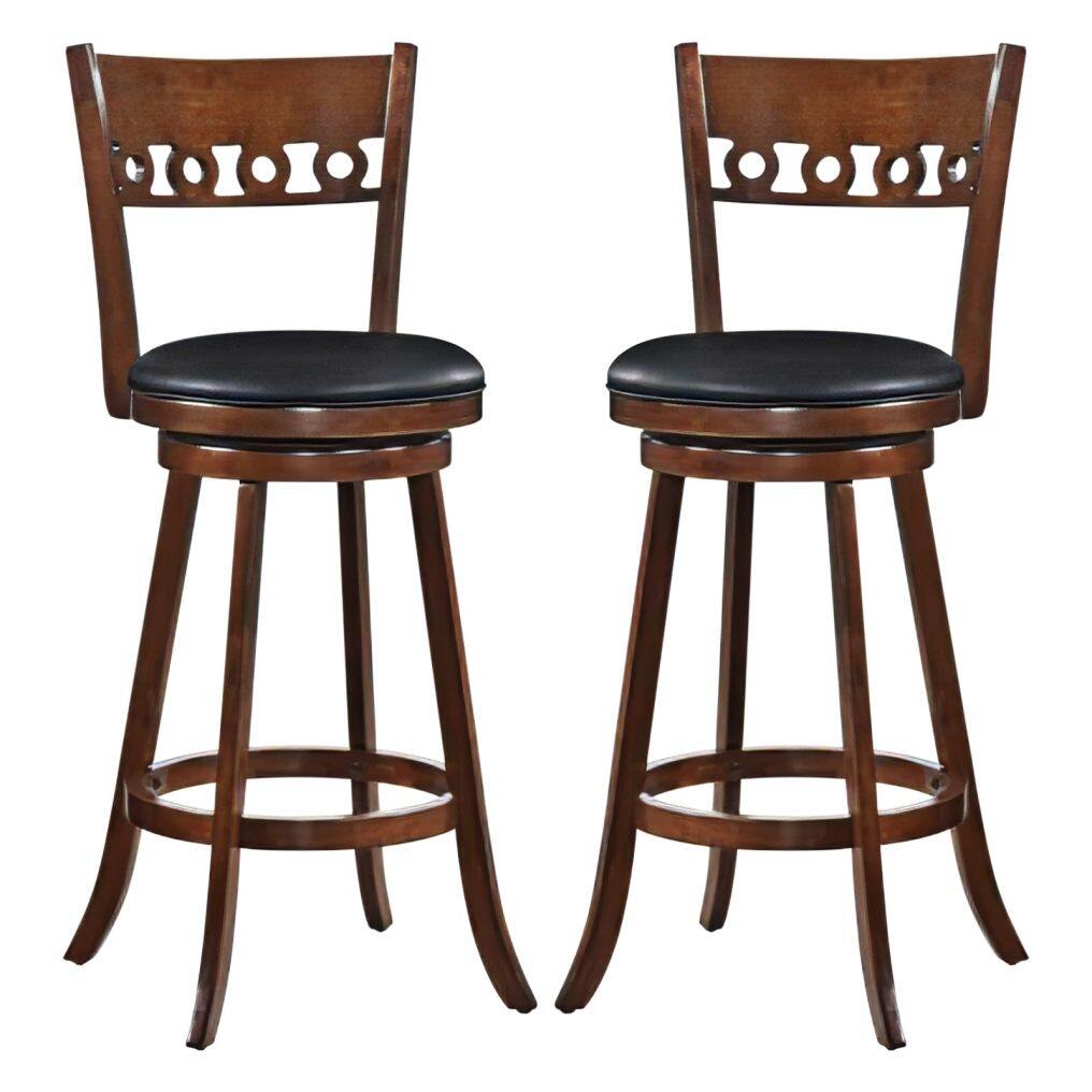 KOMFOTT Swivel Bar Stools Set of 2/4, Bar Chairs with Back, Rubber Wood Frame
