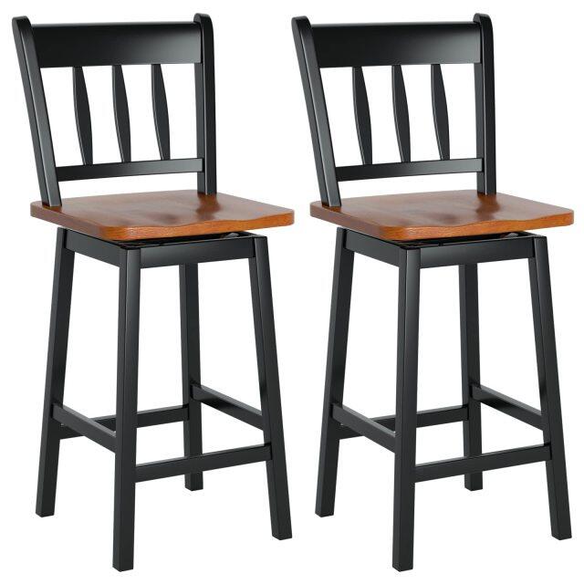 KOMFOTT 24.5 Inch Solid Rubber Wood Bar Stools Set of 2/4 with 360 °Swiveling, Footrest