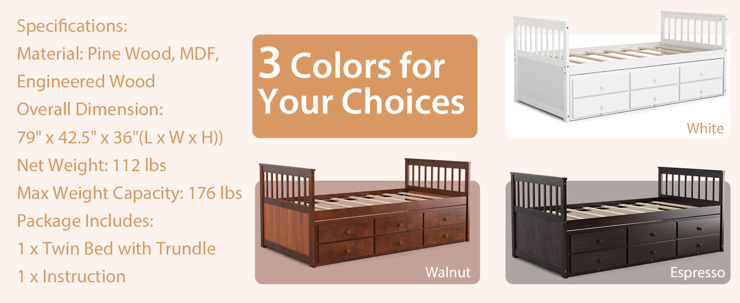 Wood Twin Trundle Bed