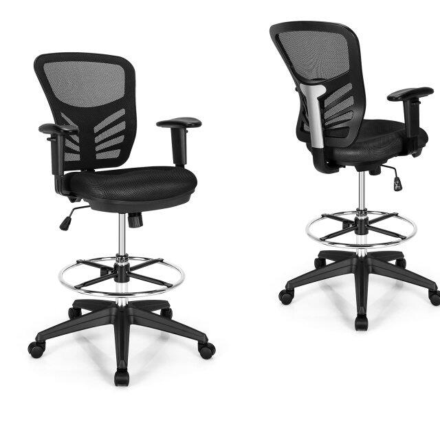 KOMFOTT Drafting Chair, Standing Desk Chair with Lumbar Support, Footrest Ring & Armrests