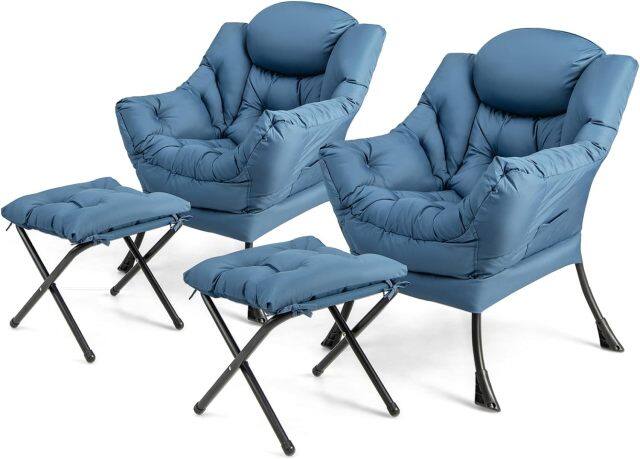 KOMFOTT Lazy Sofa Chair with Ottoman, Upholstered Leisure Lounge Armchair with Folding Footrest, Side Storage Pocket