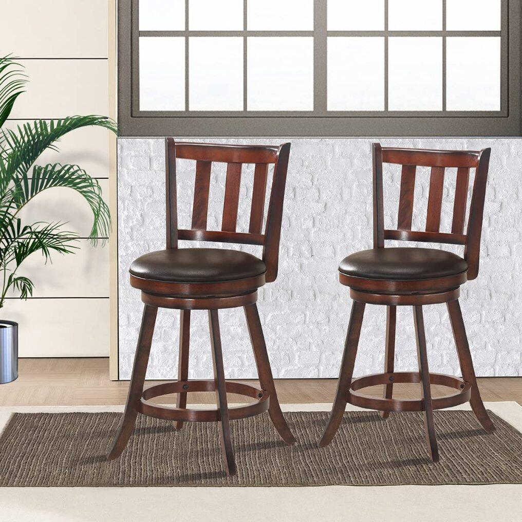 KOMFOTT Bar Stools Set of 2/4, Counter Height Dining Chair, Fabric Upholstered 360 Degree Swivel, PVC Cushioned Seat