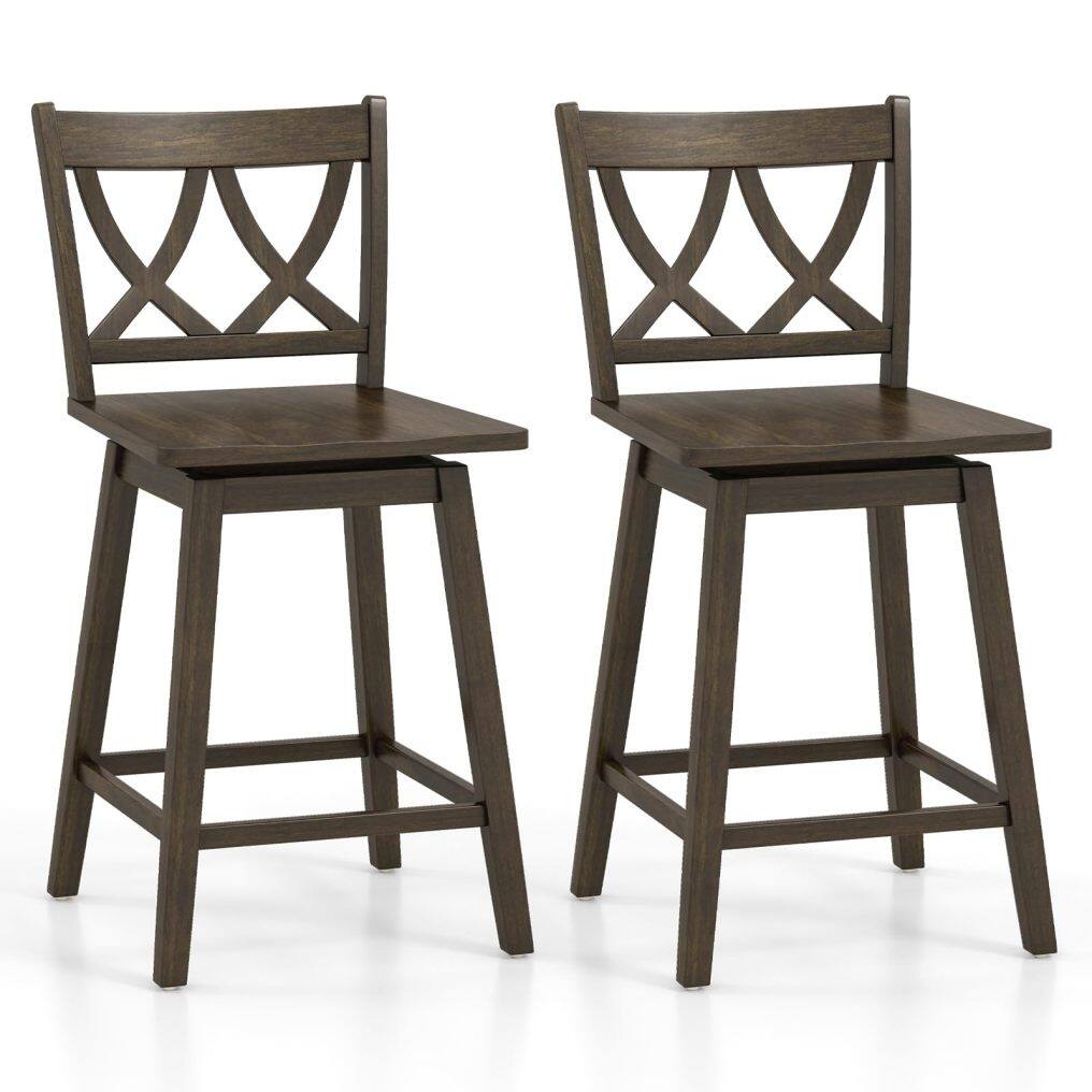 KOMFOTT Swivel Wooden Bar Stools Set of 2/4 with Rubber Wood Frame, Footrest & Ergonomic Backrest