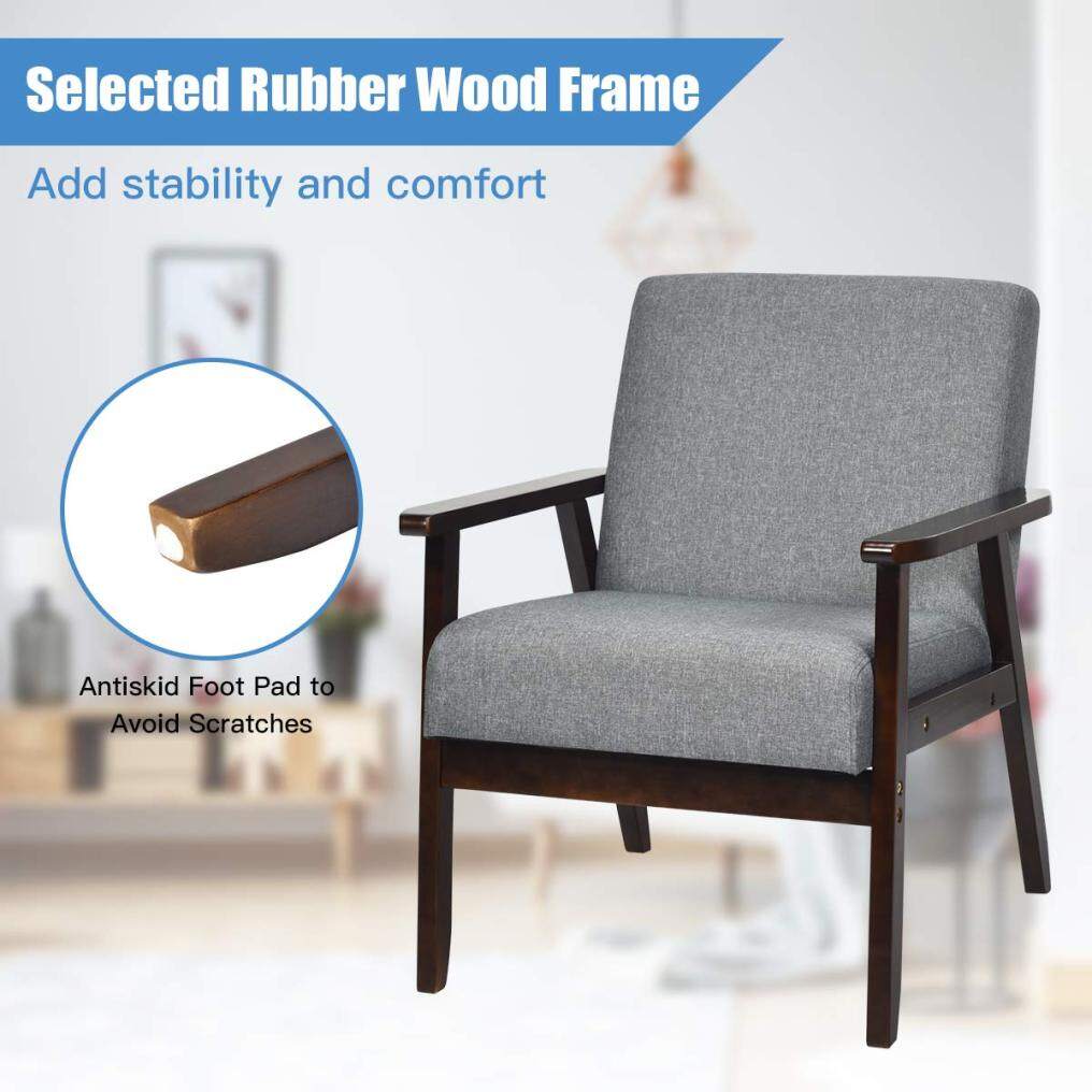 KOMFOTT Solid Hardwood Made Mid-Century Modern Accent Chair | Retro Fabric Armchair
