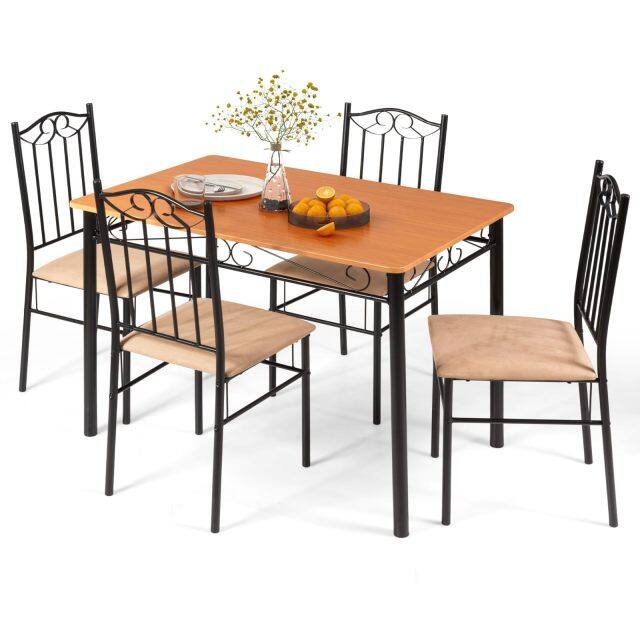 KOMFOTT 5 Pieces Dining Table Set, Modern Rectangular Dining Table & 4 Upholstered Chair Sets
