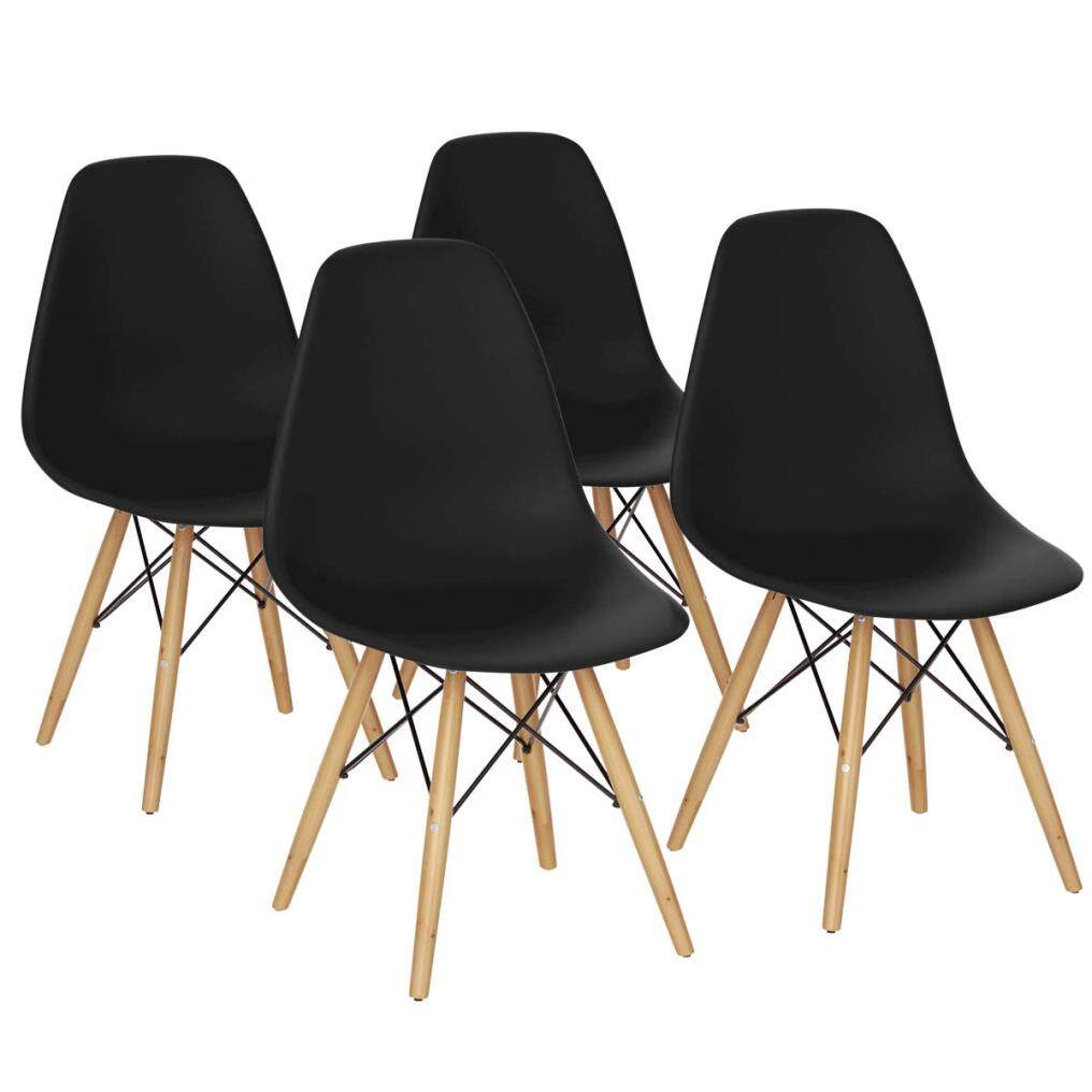 KOMFOTT Pre Assembled Mid Century Modern Dining Chairs Set of 4 with Wood Legs, Shell Lounge Plastic Chairs