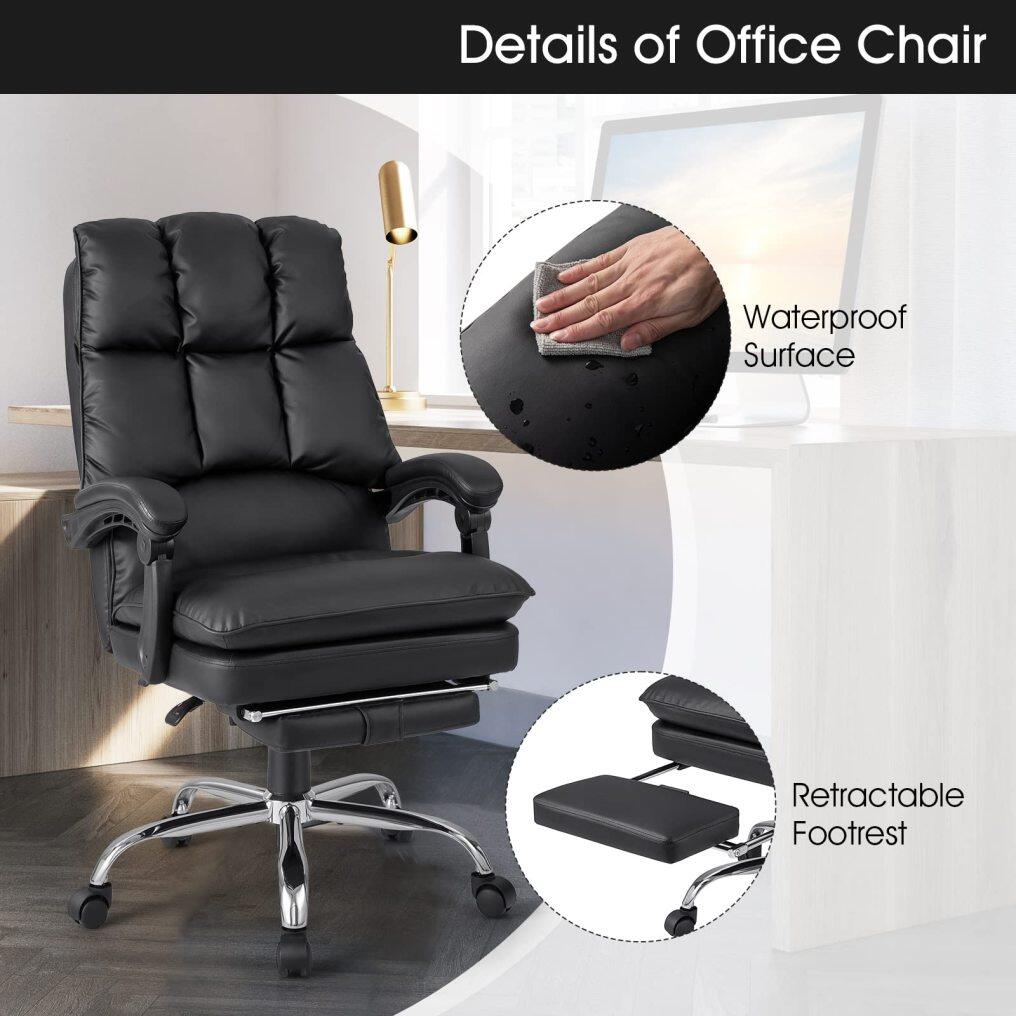 KOMFOTT Ergonomic Office Chair with Footrest, PU Leather Reclining Chair with Padded Armrests & Soft Cushioned