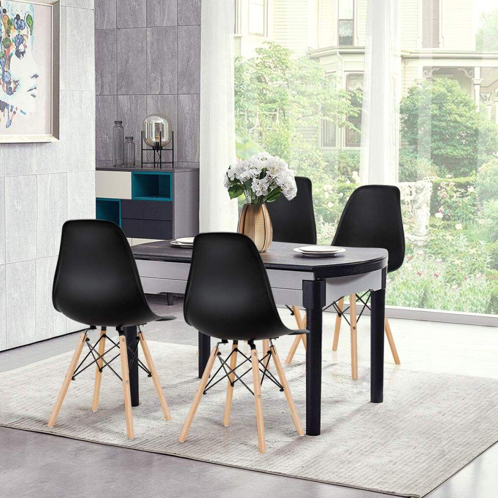 KOMFOTT Pre Assembled Mid Century Modern Dining Chairs Set of 4 with Wood Legs, Shell Lounge Plastic Chairs