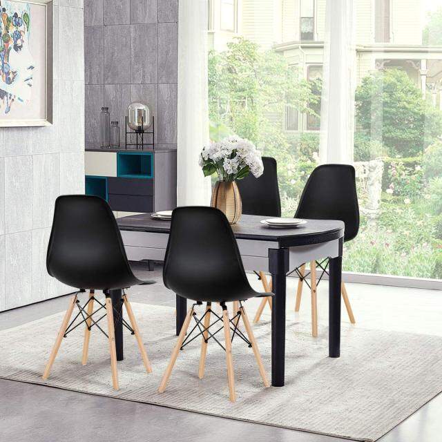KOMFOTT Pre Assembled Mid Century Modern Dining Chairs Set of 4 with Wood Legs, Shell Lounge Plastic Chairs