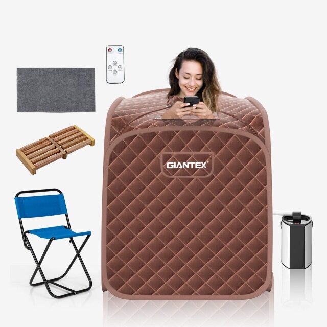 KOMFOTT Portable 3L Therapeutic Steam Sauna with Blast-Proof Remote Control, 9-Level Adjustable Temperature & Timer