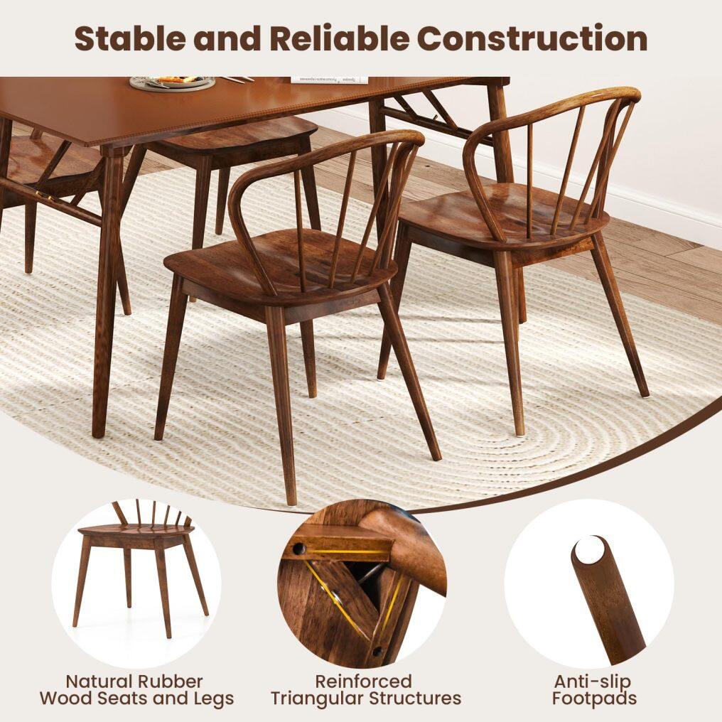 KOMFOTT Wooden Dining Chairs Set of 2/4, Windsor Kitchen Chairs w/High Spindle Back & Rubber Wood Legs, Wide Seat & Curved Backrest