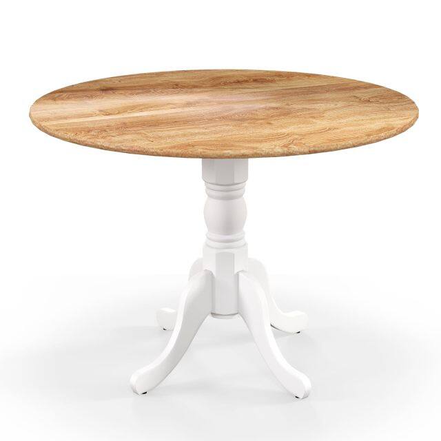 KOMFOTT Wood Round Dining Table for 4 People with Round Tabletop & Curved Trestle Legs