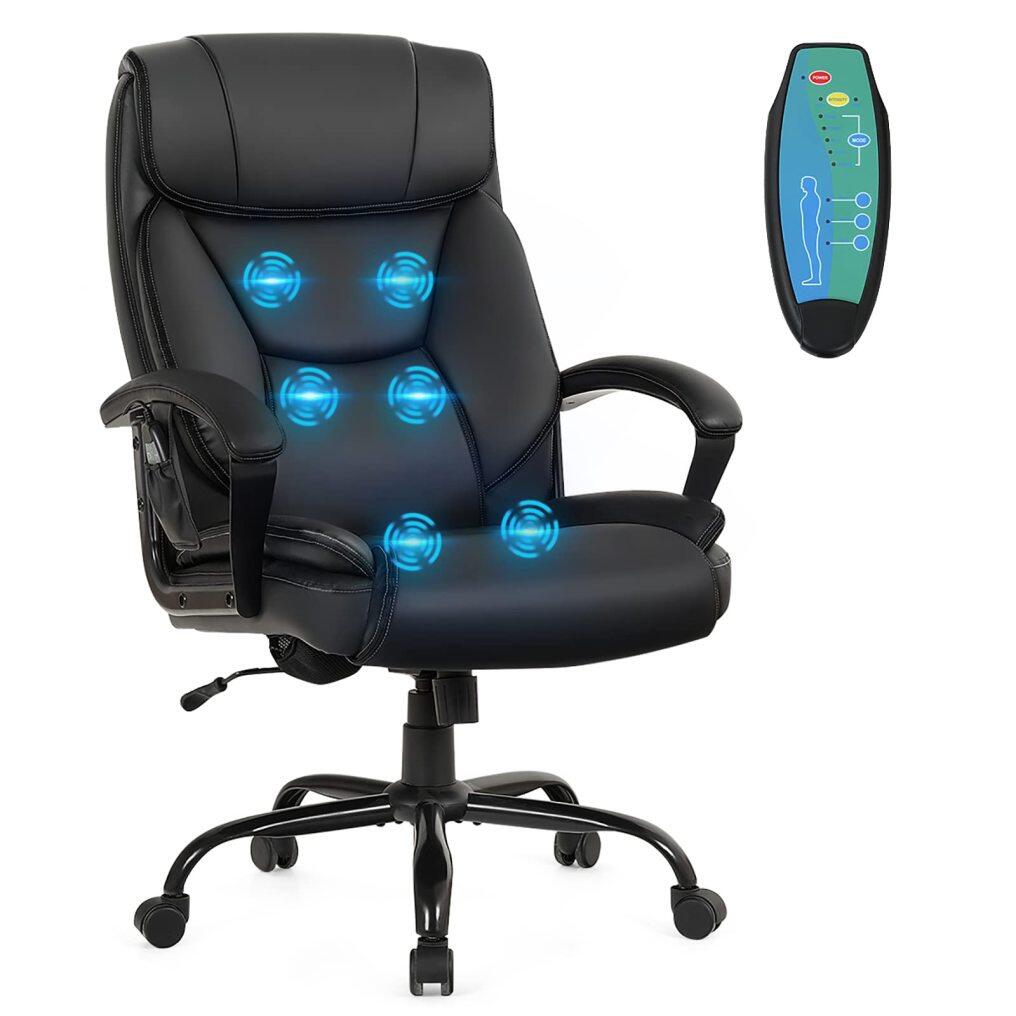 KOMFOTT 500 lbs Big and Tall Office Chair, Massage Executive Chair w/ 6 Vibrating Points