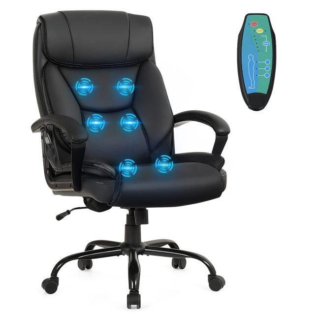 KOMFOTT 500 lbs Big and Tall Office Chair, Massage Executive Chair w/ 6 Vibrating Points