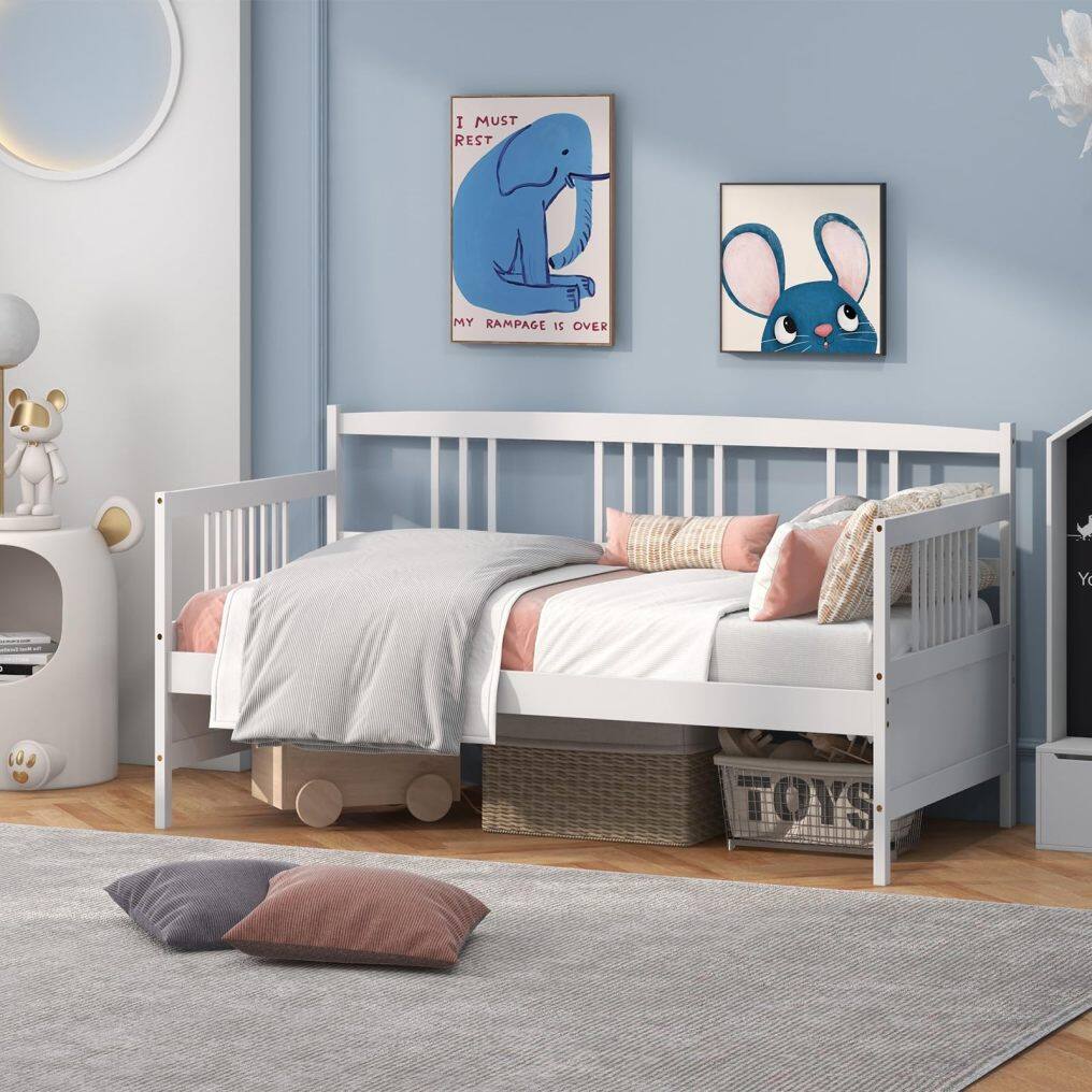 KOMFOTT Twin Daybed Frame, Wooden Sofa Bed Guest Bed with Rails & Wood Slat Support