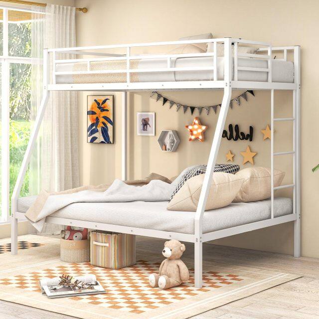 KOMFOTT Metal Twin Over Full Bunk Bed, Heavy Duty Bed Frame with Integrated Ladder, Full-Length Guardrails for Teens & Adults