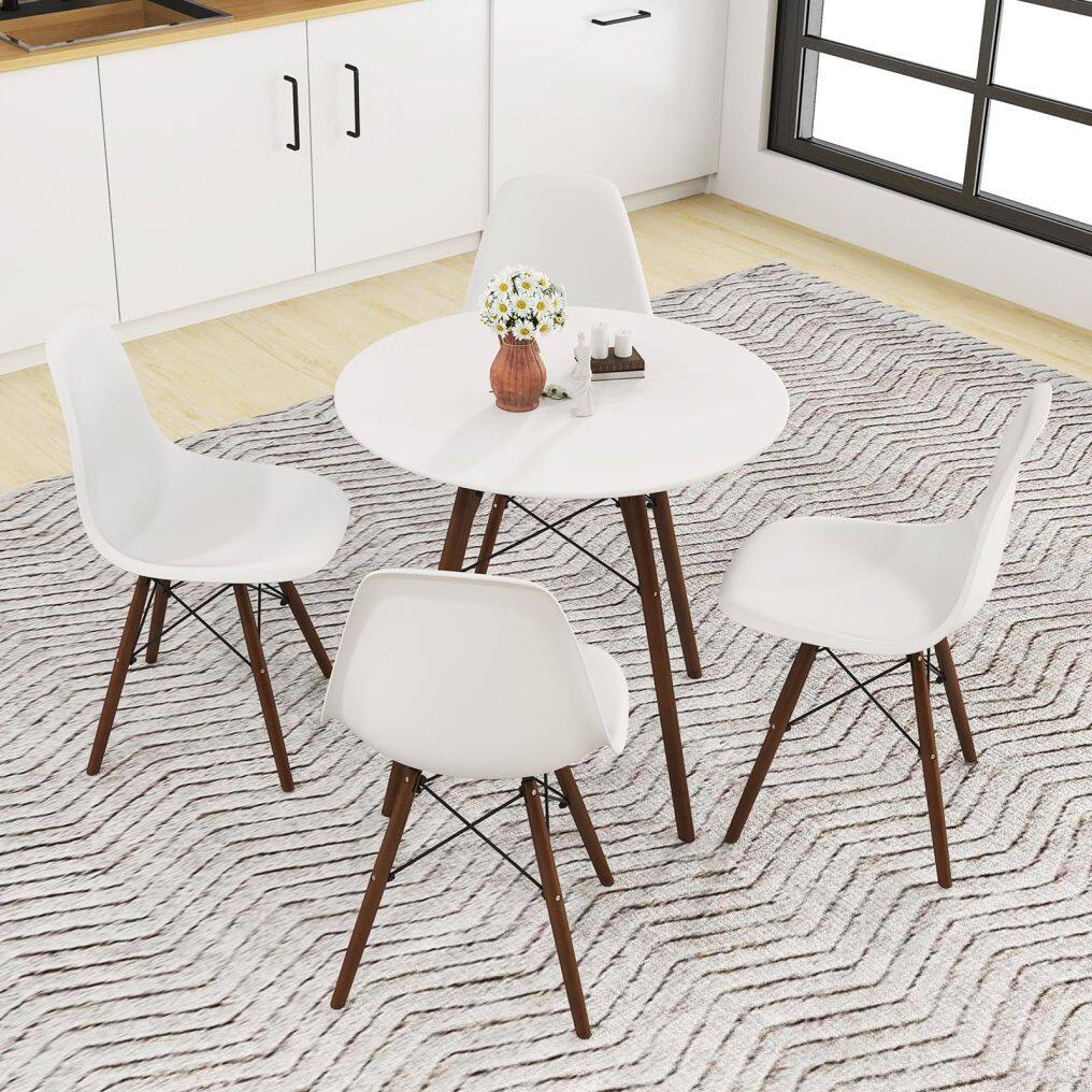 KOMFOTT Round Dining Table Set for 4, Modern Circle Kitchen Table & 4 Chairs with Ergonomic Seats and Solid Wood Legs