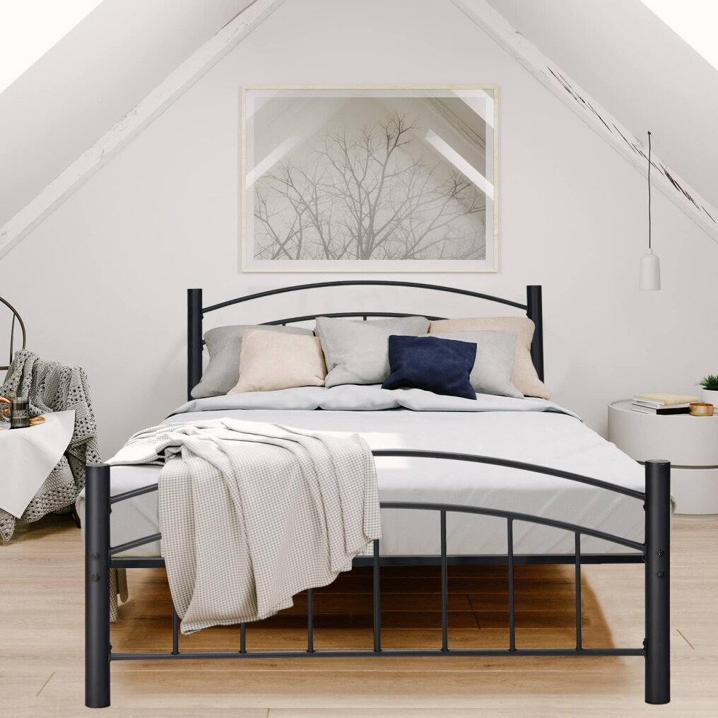 KOMFOTT Metal Bed Frame with Headboard and Footboard