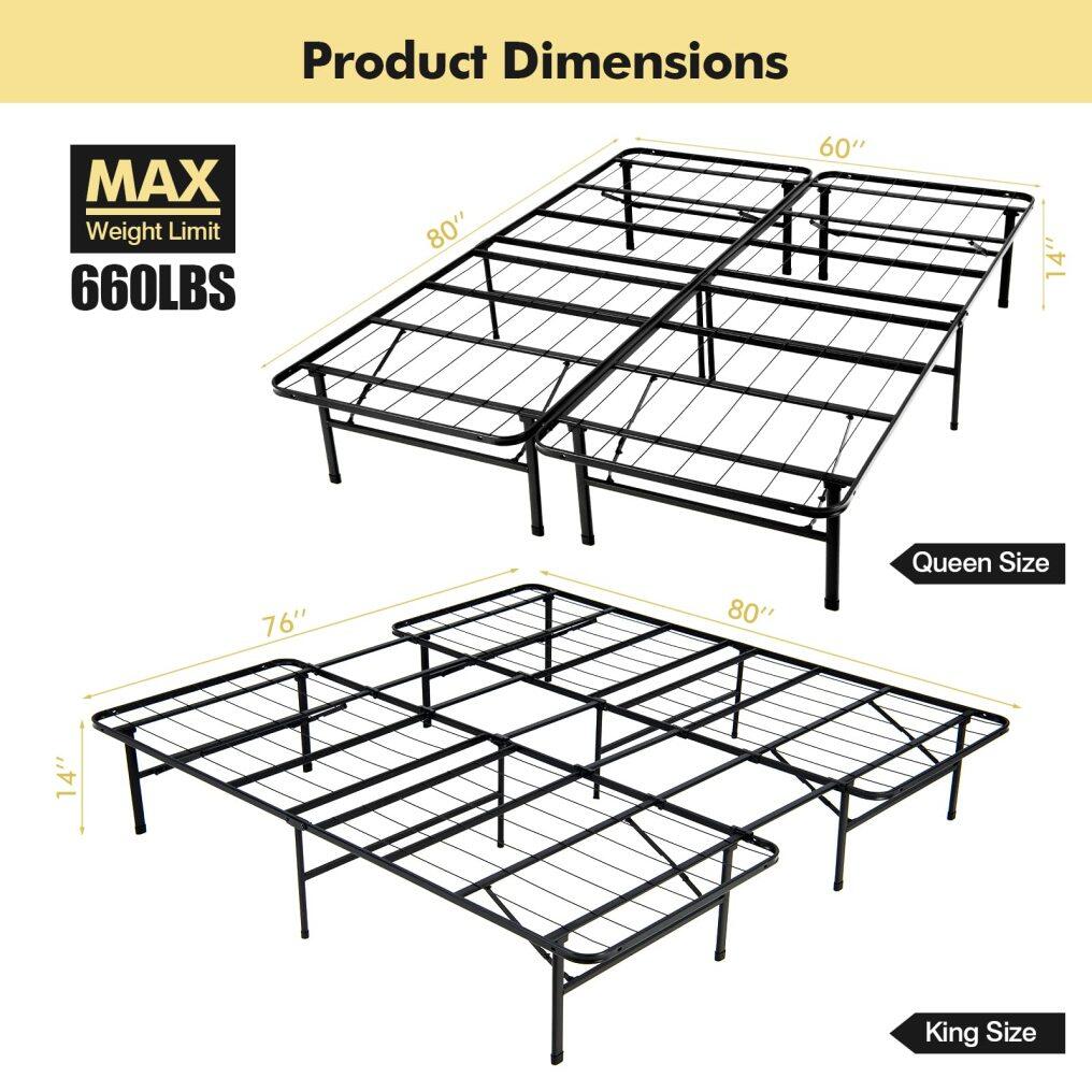 KOMFOTT 2 in 1 Folding Metal Bed Frame,Twin/Full- Queen/King Size Portable Bed Base