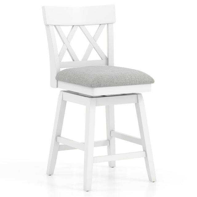 KOMFOTT Swivel Counter Height Bar Stool with Contoured Backrest, Padded Seat & Rubber Wood Legs