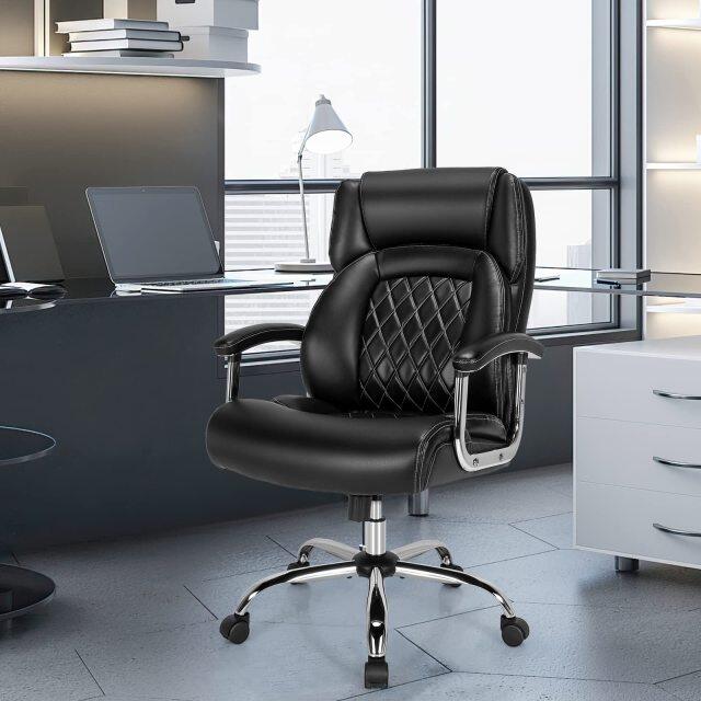 KOMFOTT 500LBS Big and Tall Office Chair, Wide Seat Large Leather Executive Chair with Heavy Duty Metal Base