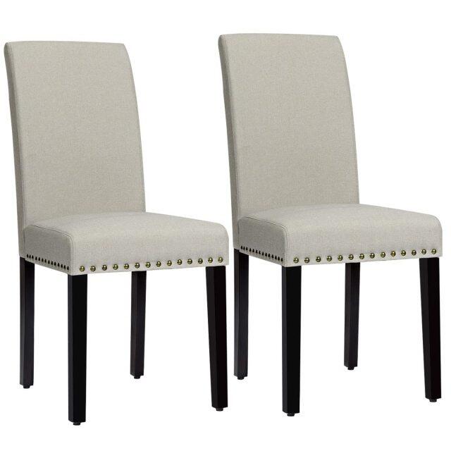 KOMFOTT Upholstered Dining Chairs Set of 2, Fabric Side Chairs with Wood Legs, Soft Padded Seat