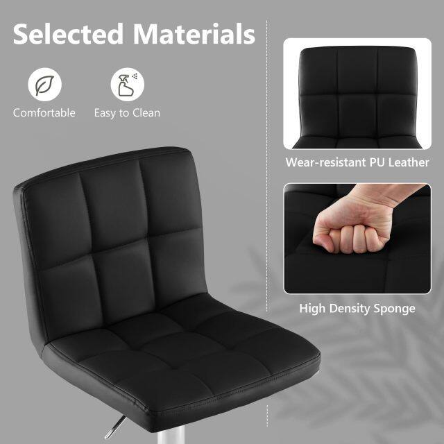 KOMFOTT Modern PU Leather Height Adjustable Bar Stools Set of 1/2 with Back, Footrest, Metal Base