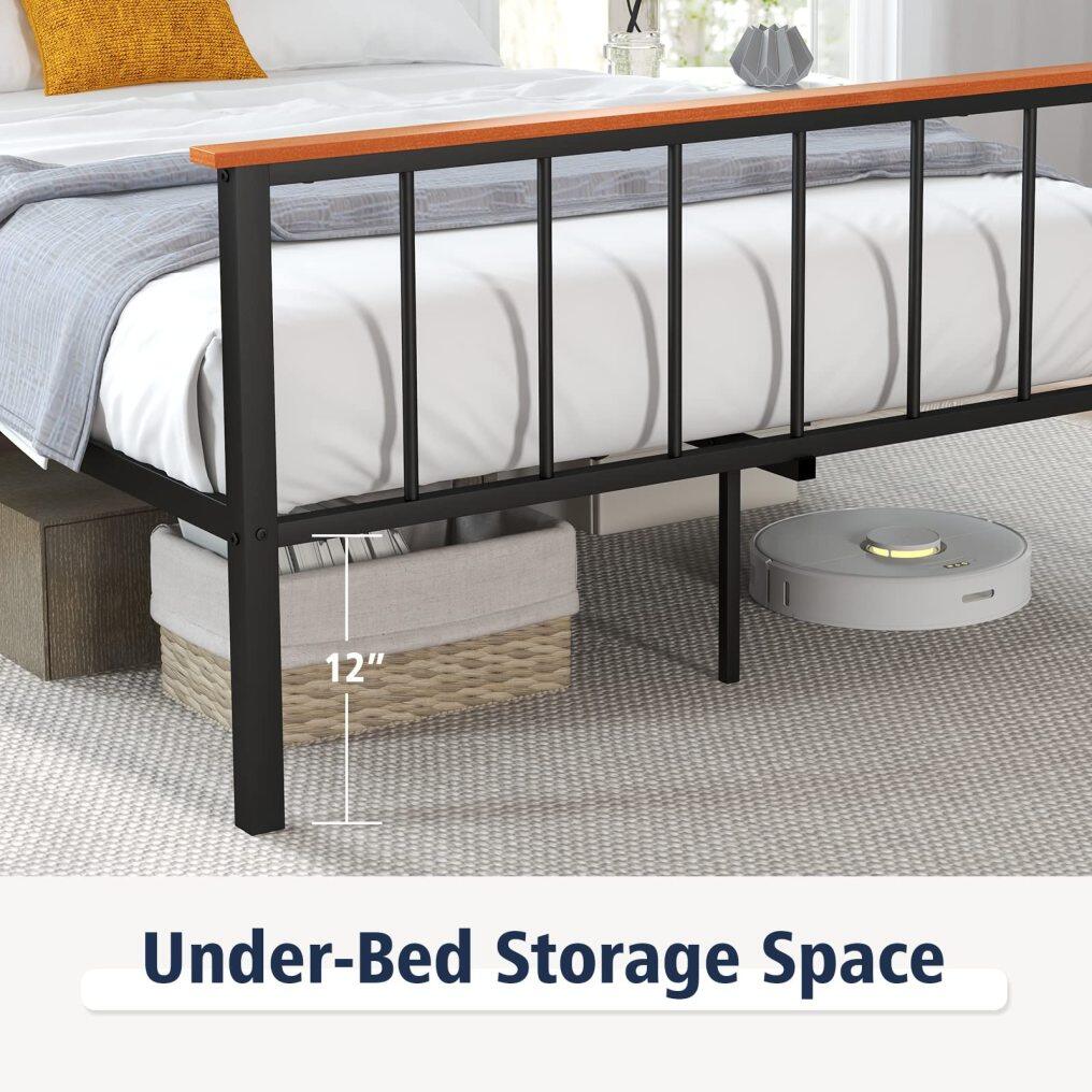 KOMFOTT Full/Queen Size Metal Bed Frame with Spindle Headboard & Footboard