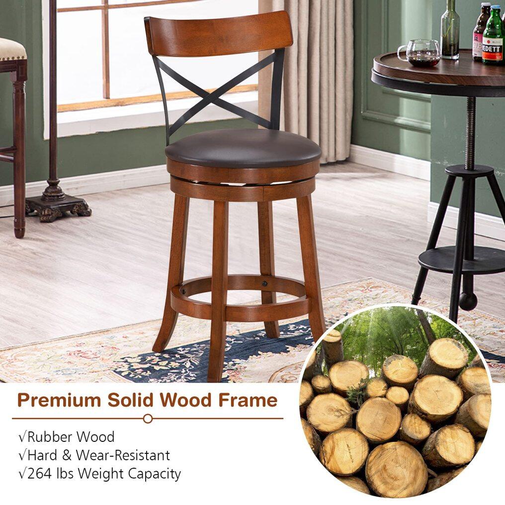 KOMFOTT 360-Degree Swivel Solid Wood  Bar Stool Set of 2/4 with Soft Cushion & Backrest
