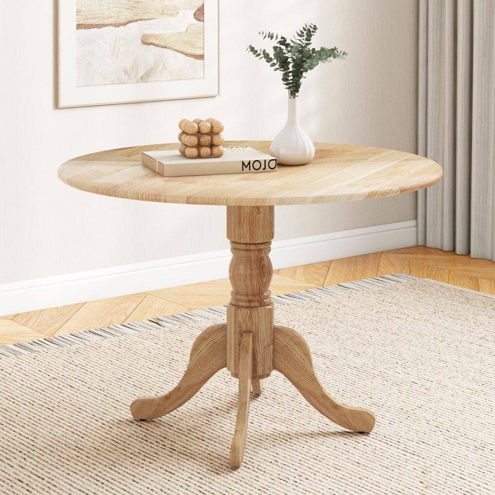 KOMFOTT Wood Round Dining Table for 4 People with Round Tabletop & Curved Trestle Legs