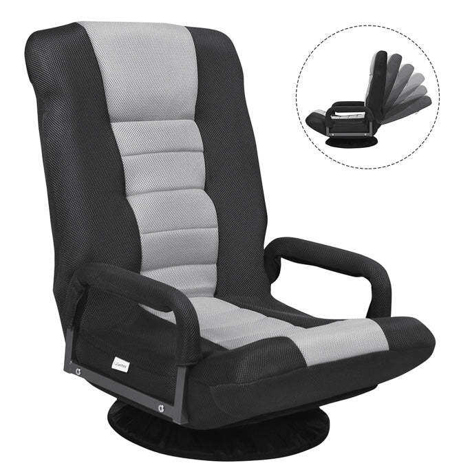 KOMFOTT 360-Degree Foldable Swivel Gaming Floor Chair With 6 Adjustable Position, Armrests, Padded Backrest