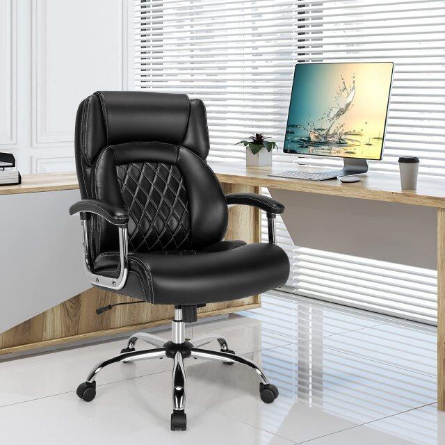 KOMFOTT 500LBS Big and Tall Office Chair, Wide Seat Large Leather Executive Chair w/Heavy Duty Metal Base