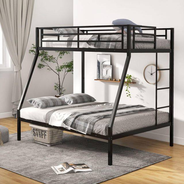 KOMFOTT Metal Twin Over Full Bunk Bed, Heavy Duty Bed Frame with Integrated Ladder, Full-Length Guardrails for Teens & Adults
