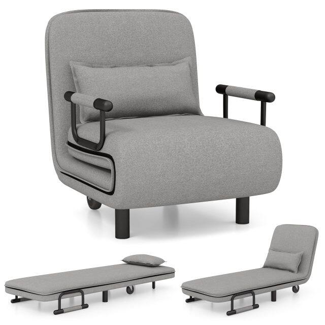 KOMFOTT Convertible Chair Bed with 5-Position Adjustable Backrest & Lumbar Pillow, 2 Lockable Casters