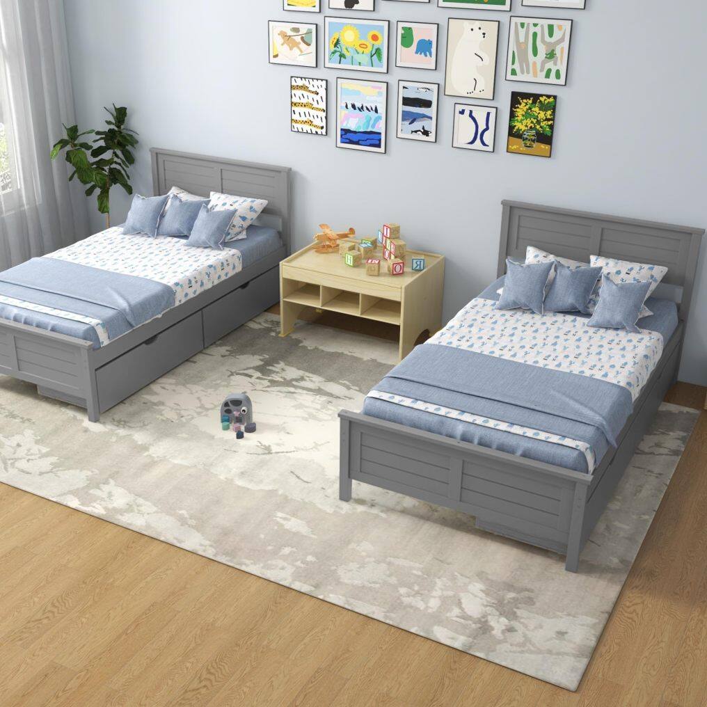 KOMFOTT Wood Bed Frame with 2 Storage Drawers