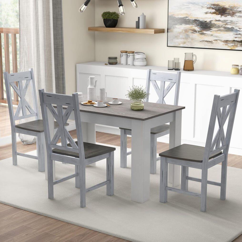 KOMFOTT Retro Wooden Dining Chairs Set of 2/4, Farmhouse Kitchen Chairs w/Rubber Wood Frame, Elegant Hollowed Backrest