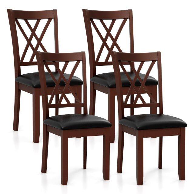 KOMFOTT Wood Dining Chairs Set of 2/4, Faux Leather Upholstered Kitchen Chairs with Rubber Wood Legs, Padded Seat