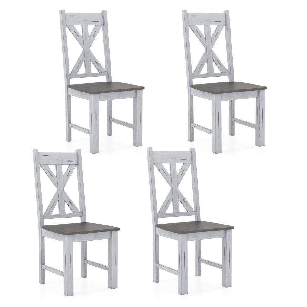 KOMFOTT Retro Wooden Dining Chairs Set of 2/4, Farmhouse Kitchen Chairs w/Rubber Wood Frame, Elegant Hollowed Backrest