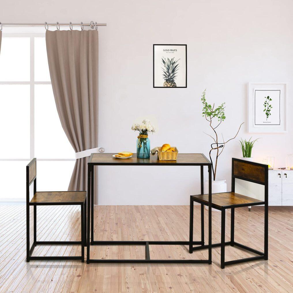 KOMFOTT 3 Piece Kitchen Table Set with 2 Chairs, Metal Frame