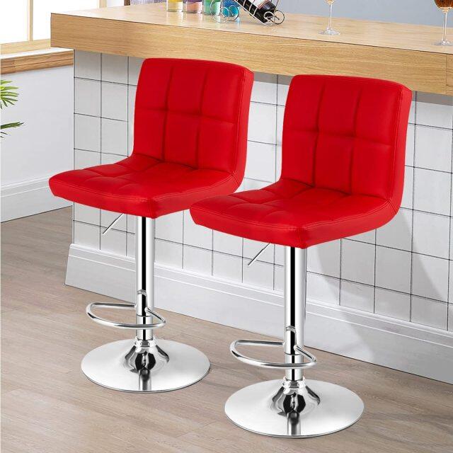 KOMFOTT Modern PU Leather Height Adjustable Bar Stools Set of 1/2 with Back, Footrest, Metal Base