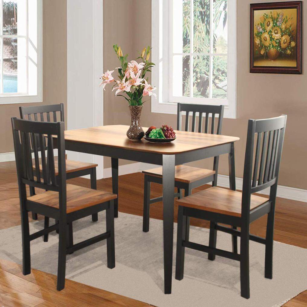 KOMFOTT Wooden Dining Chairs Set of 4, Farmhouse Kitchen Chair with Rubber Wood Legs, Slat Back